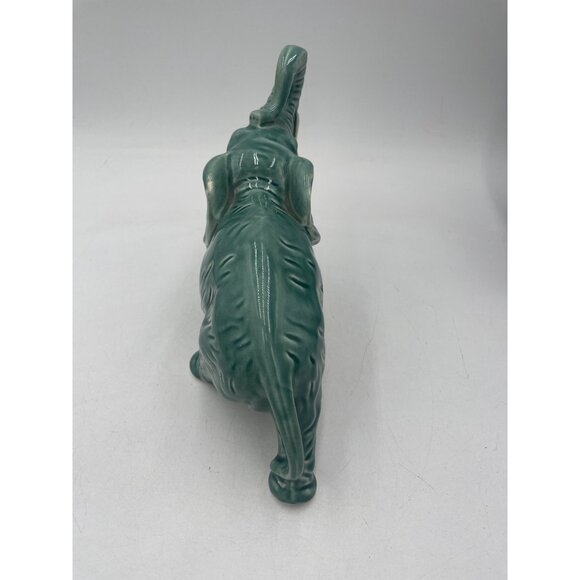 Vintage Glossy Celedon Green Ceramic Elephant Figurine With Trunk Up Good Luck - Picture 4 of 8